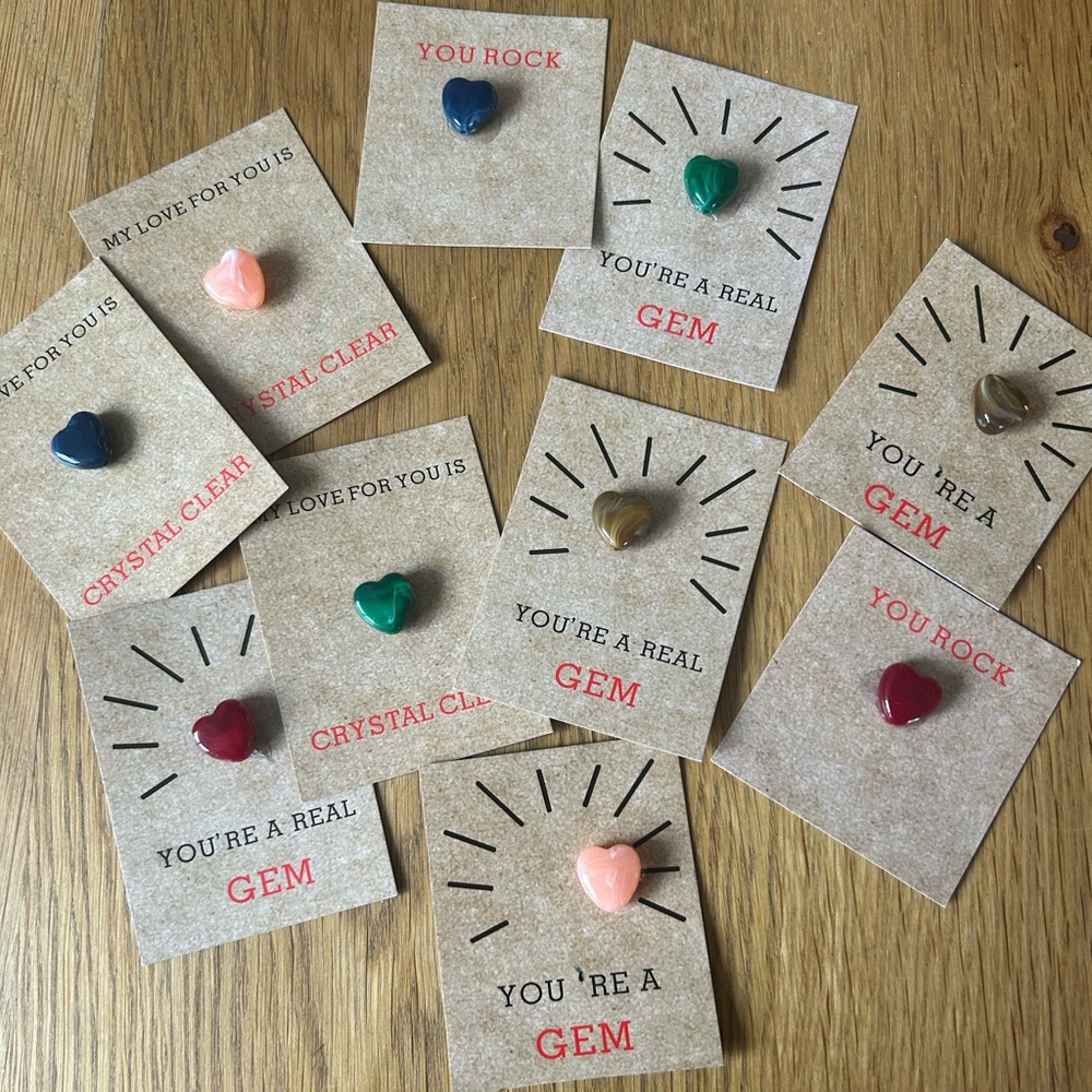 Heart-Shaped Gemstone ( plastic beads) affirmation cards - all 10 .
